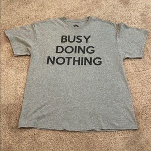 Grey/black tee shirt with written logo on it NWOT